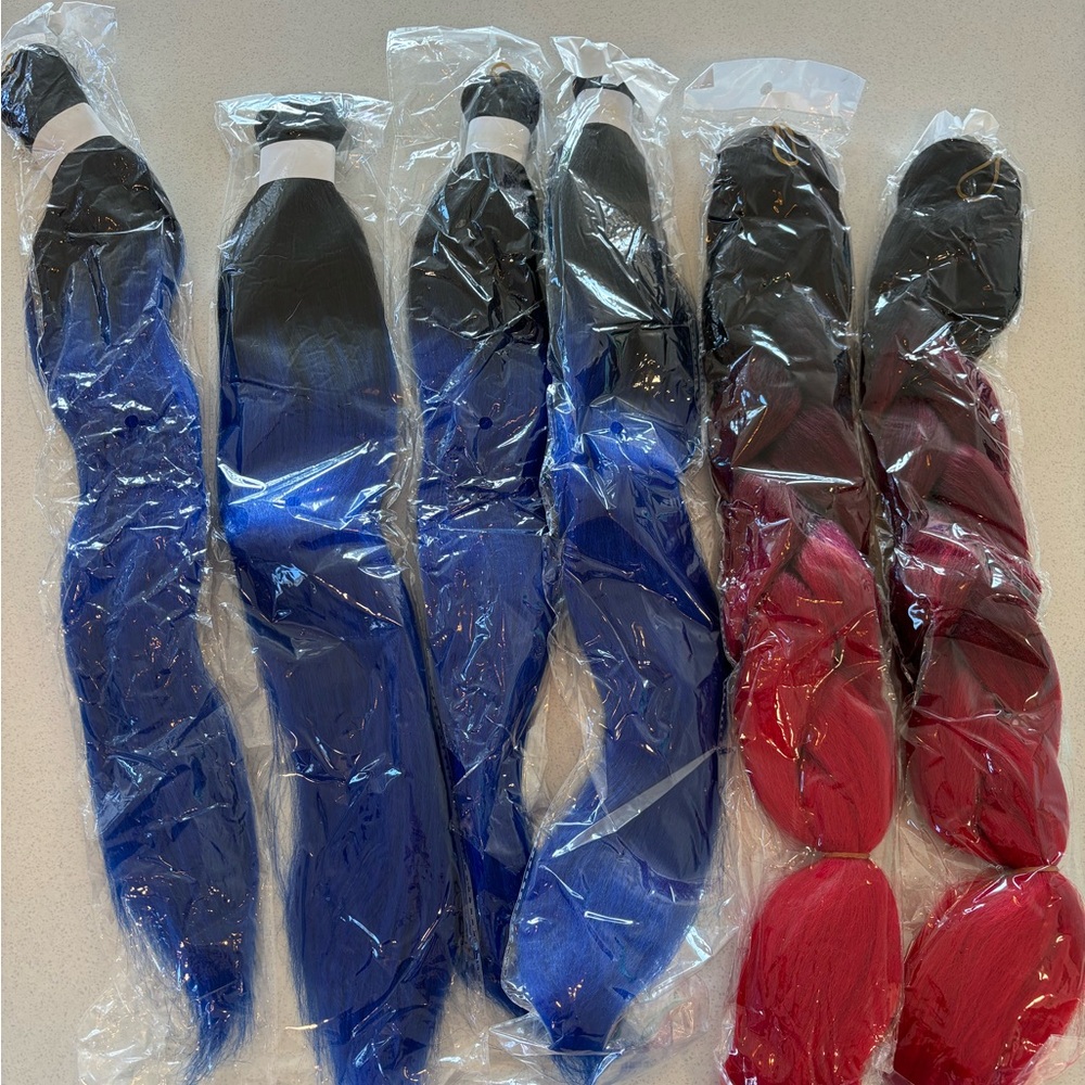 Blue and Red Synthetic Hair Extensions
